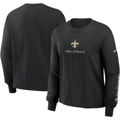New Orleans Saints Women's Boxy Long Sleeve T-Shirt - Black | Nike outlet