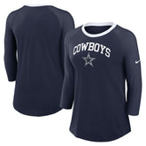 Dallas Cowboys Women's 3/4 Sleeve Raglan Fashion Top - Navy | Nike for sale