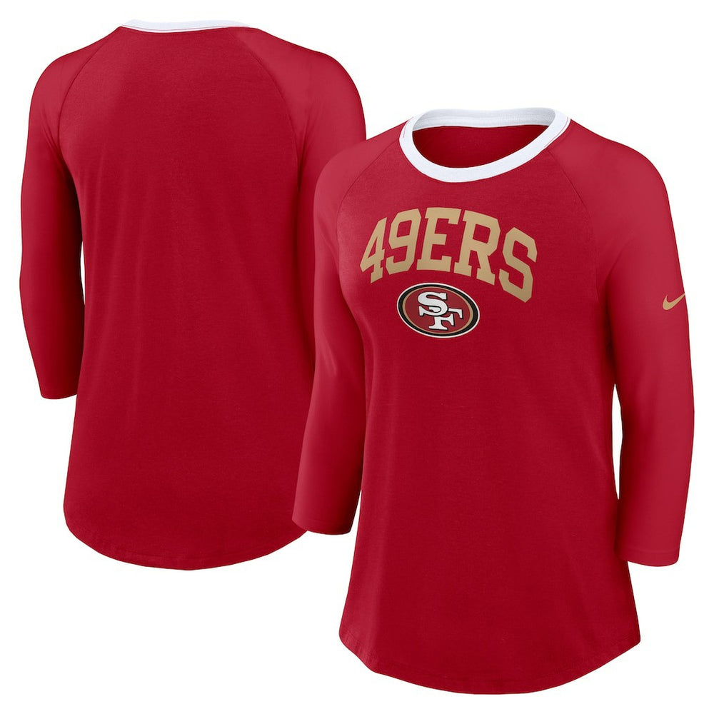 San Francisco 49ers Women's 3/4 Sleeve Raglan Fashion Top - Scarlet | Nike for sale