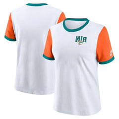 Miami Dolphins Women's Rewind Ringer T-Shirt - White/Orange | Nike online