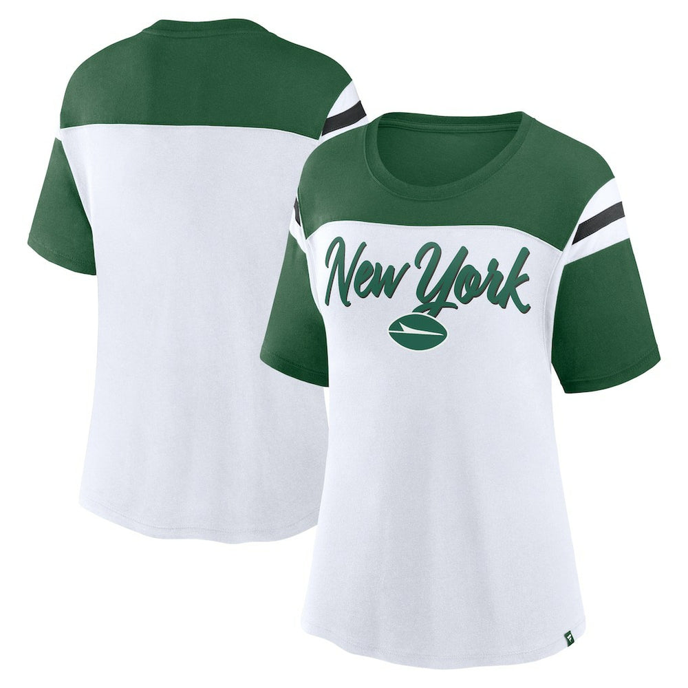 New York Jets Women's Cheer Chant Fashion Crop Top - White/Green on sale