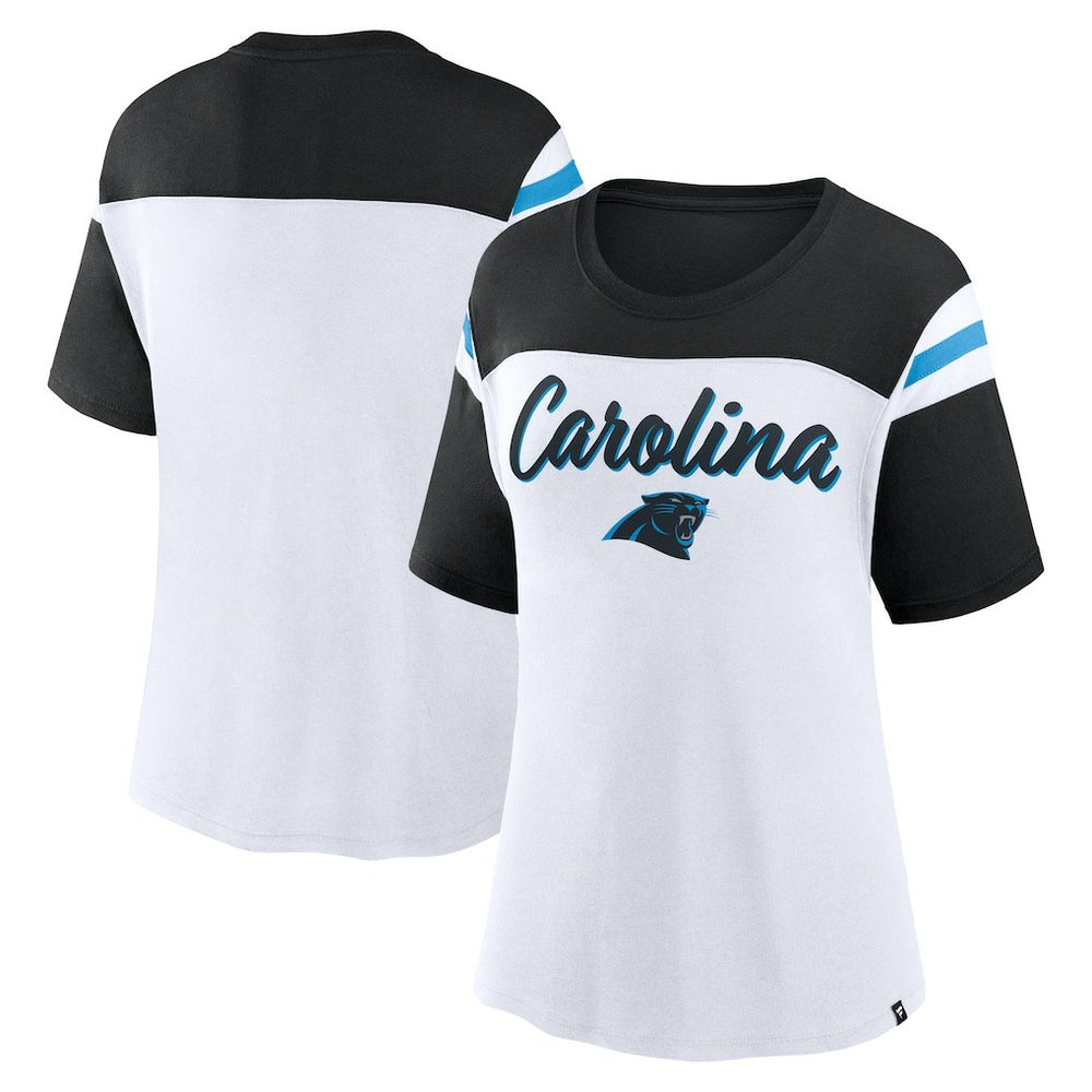 Carolina Panthers Women's Cheer Chant Fashion Crop Top - White/Black on sale