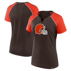 Cleveland Browns Women's Glittered Primary Raglan T-Shirt - Brown/Orange for sale