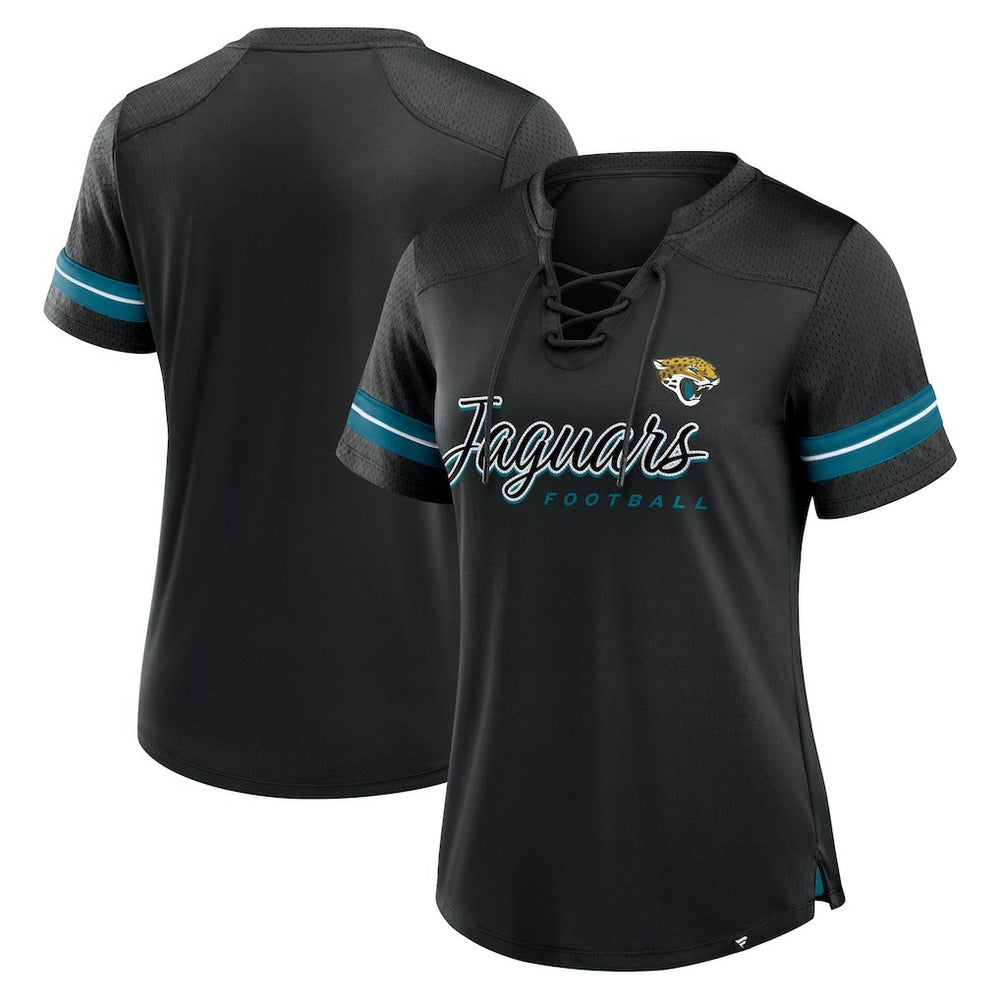 Jacksonville Jaguars Women's Play Script Lace-Up T-Shirt - Black discount