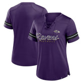 Baltimore Ravens Women's Play Script Lace-Up T-Shirt - Purple cheap