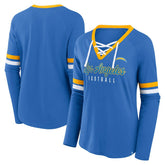 Los Angeles Chargers Women's Won and Done Lace-Up Long Sleeve Fashion Top - Powder Blue online