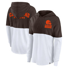 Cleveland Browns Women's Backup Option Long Sleeve Hoodie T-Shirt - Brown/White cheap