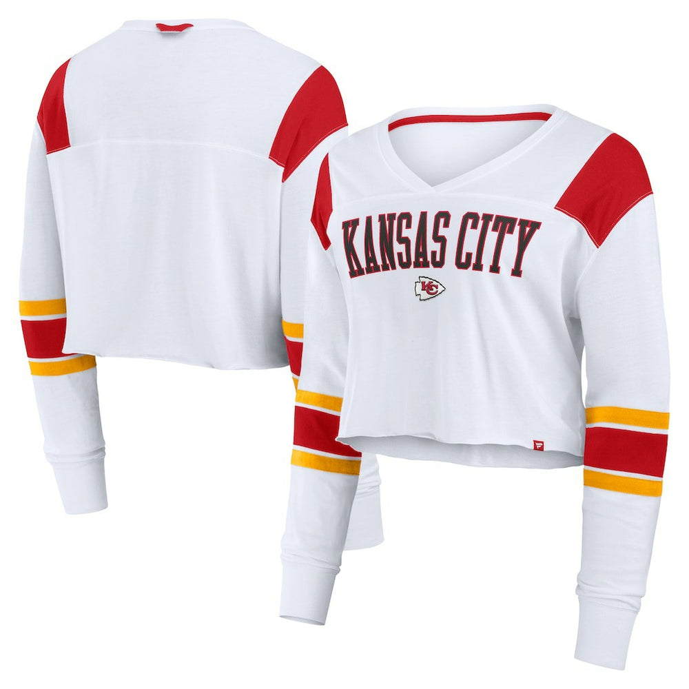 Kansas City Chiefs Women's Stretch Cropped Fashion Long Sleeve T-Shirt - White cheap