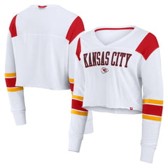 Kansas City Chiefs Women's Stretch Cropped Fashion Long Sleeve T-Shirt - White cheap