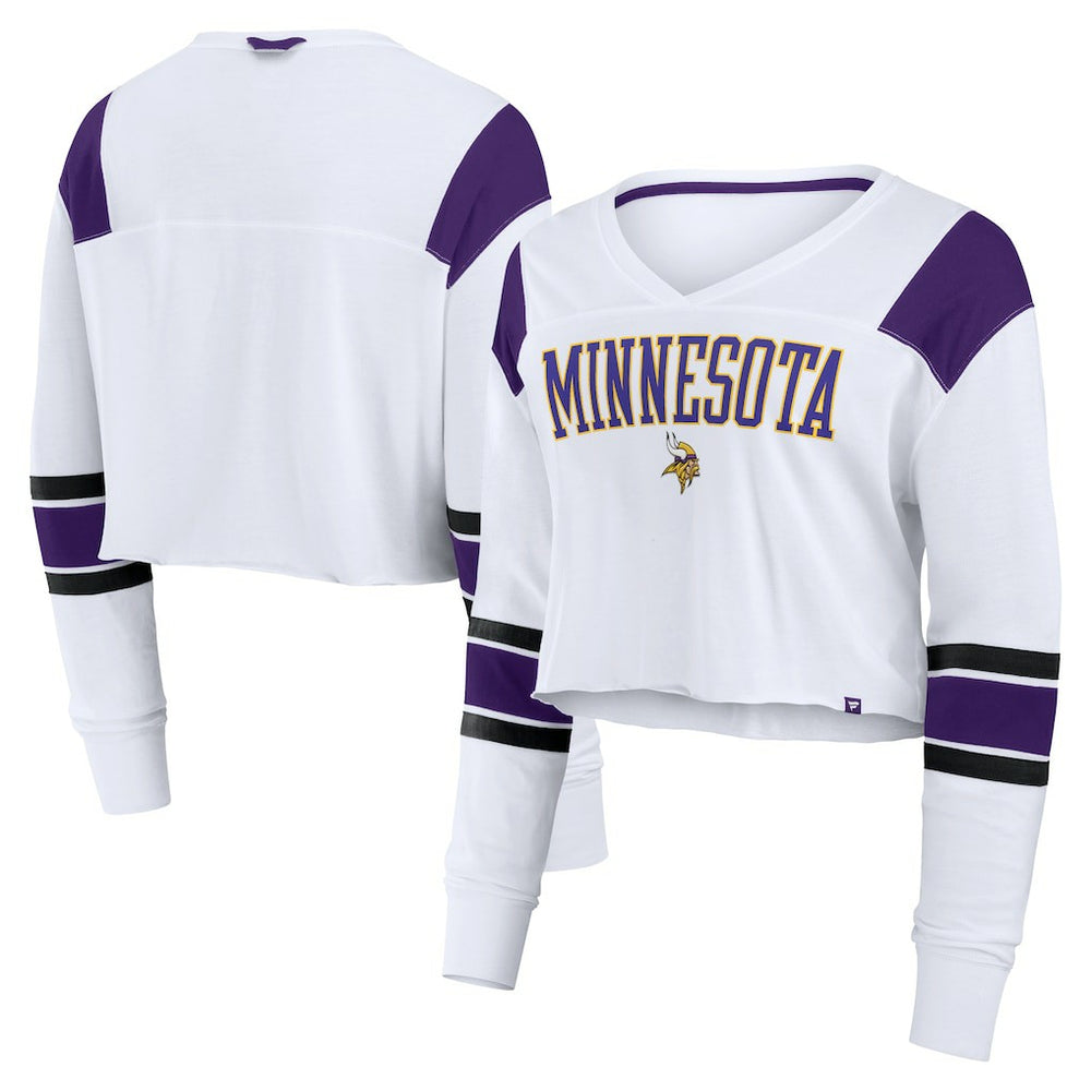 Minnesota Vikings Women's Stretch Cropped Fashion Long Sleeve T-Shirt - White on sale