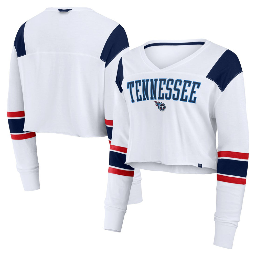Tennessee Titans Women's Stretch Cropped Fashion Long Sleeve T-Shirt - White for sale
