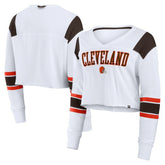 Cleveland Browns Women's Stretch Cropped Fashion Long Sleeve T-Shirt - White on sale