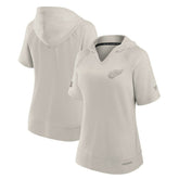 Detroit Red Wings Fanatics Women's Authentic Pro Road Short Sleeve V-Neck Pullover Hoodie Cream
