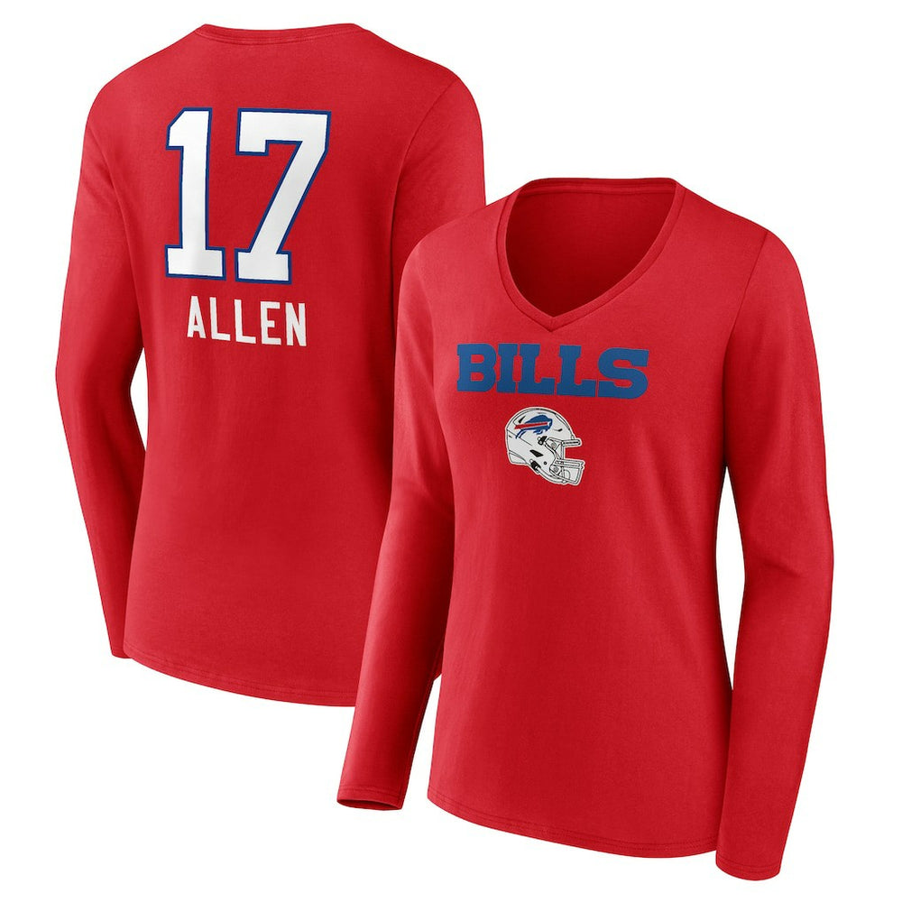 Josh Allen Buffalo Bills Women's Team Wordmark Player Name & Number Long Sleeve V-Neck T-Shirt - Red sale