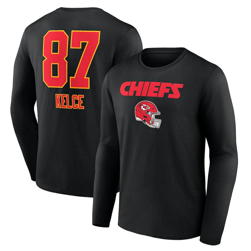 Travis Kelce Kansas City Chiefs Team Wordmark Player Name & Number Long Sleeve T-Shirt - Black on sale