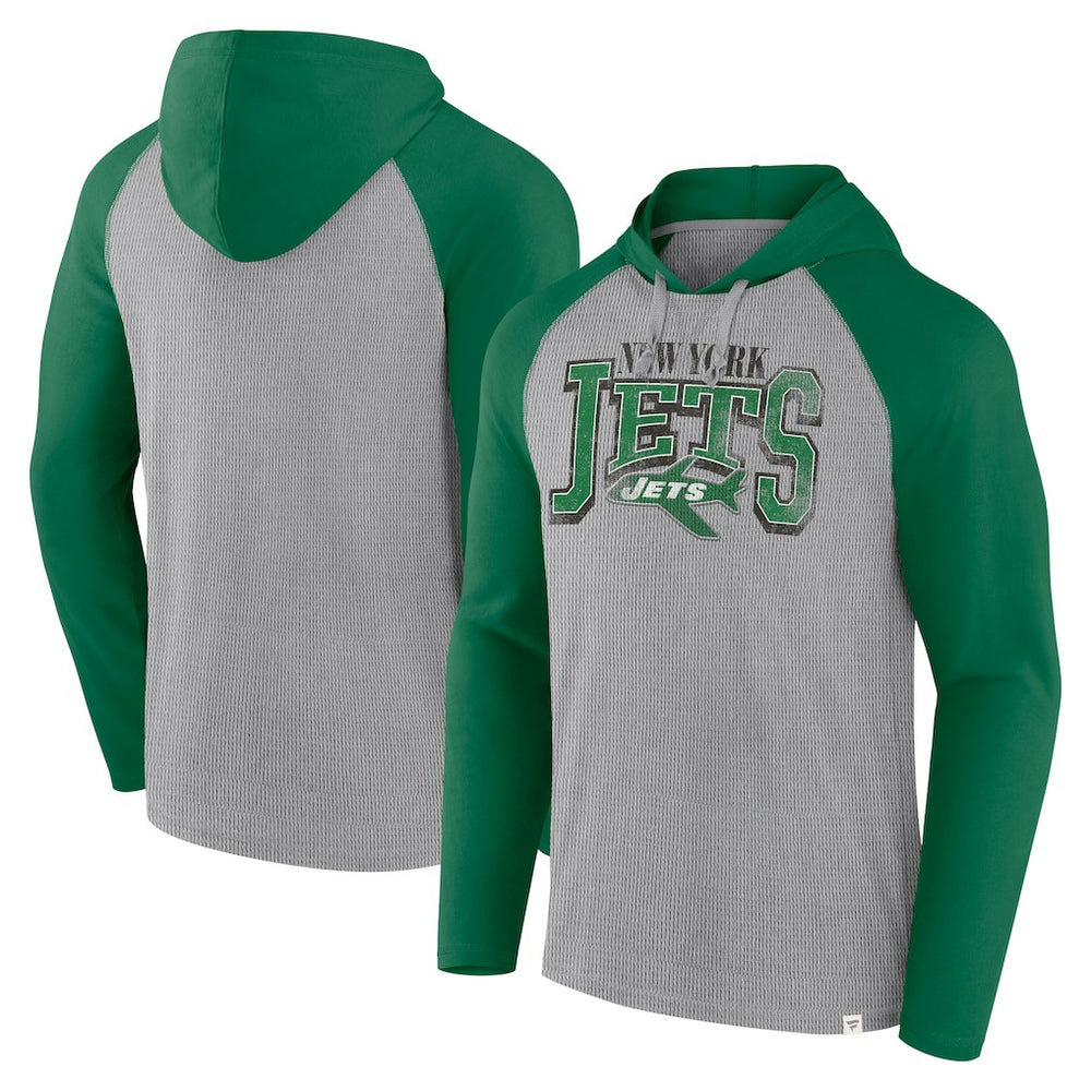 New York Jets Under Center Long Sleeve Hoodie T-Shirt - Gray/Kelly Green on sale