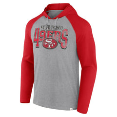 San Francisco 49ers Under Center Long Sleeve Hoodie T-Shirt - Gray/Scarlet sale