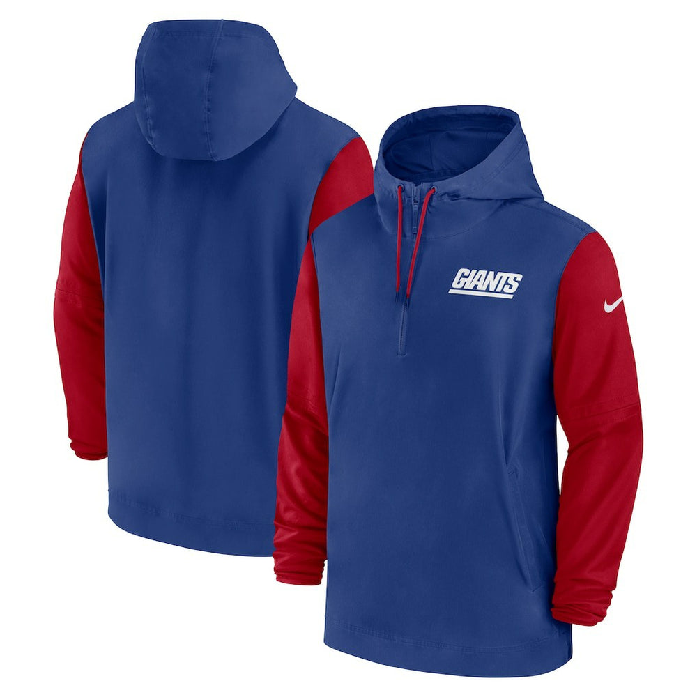 New York Giants 2024/25 Sideline Pre-Game Player 1/2-Zip Hoodie Jacket - Royal/Red | Nike on sale