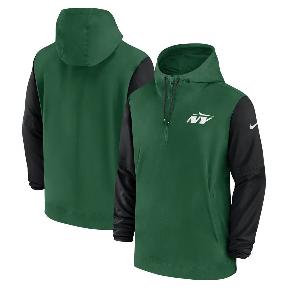New York Jets 2024/25 Sideline Pre-Game Player 1/2-Zip Hoodie Jacket - Green/Black | Nike cheap