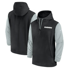 Las Vegas Raiders 2024/25 Sideline Pre-Game Player 1/2-Zip Hoodie Jacket - Black/Silver | Nike on sale
