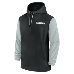 Las Vegas Raiders 2024/25 Sideline Pre-Game Player 1/2-Zip Hoodie Jacket - Black/Silver | Nike on sale