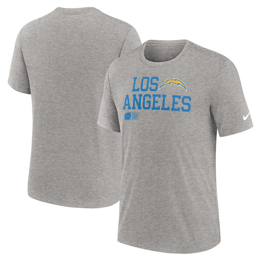 Los Angeles Chargers Overlap Lockup Tri-Blend T-Shirt - Heather Gray | Nike on sale