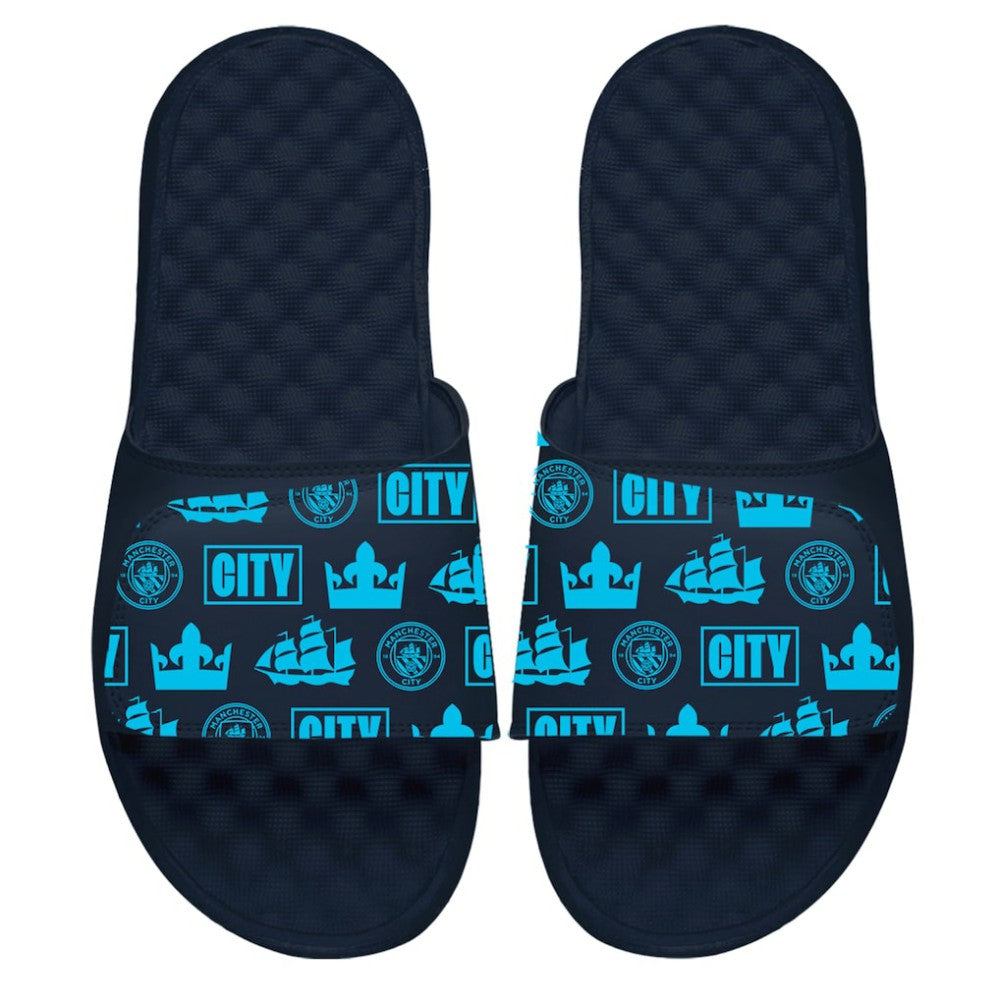 Manchester City ISlide Youth Glyph Pattern Slide Sandals - Navy online