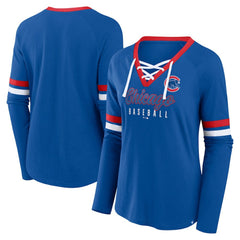 Chicago Cubs Women's Won & Done Raglan Lace-Up Long Sleeve T-Shirt - Royal