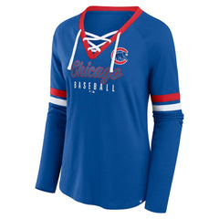 Chicago Cubs Women's Won & Done Raglan Lace-Up Long Sleeve T-Shirt - Royal