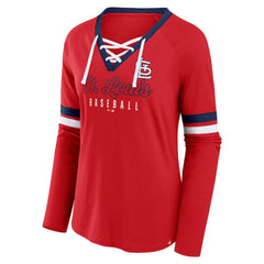 St. Louis Cardinals Women's Won & Done Raglan Lace-Up Long Sleeve T-Shirt - Red