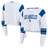 Los Angeles Dodgers Women's Stretch Cropped Fashion Long Sleeve T-Shirt - White