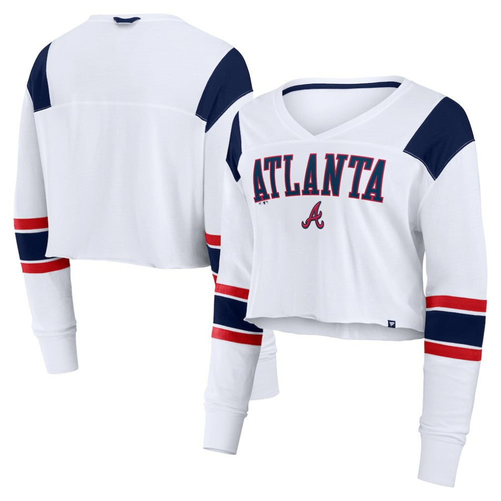 Atlanta Braves Women's Stretch Cropped Fashion Long Sleeve T-Shirt - White