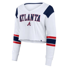 Atlanta Braves Women's Stretch Cropped Fashion Long Sleeve T-Shirt - White