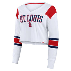 St. Louis Cardinals Women's Stretch Cropped Fashion Long Sleeve T-Shirt - White