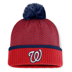 Washington Nationals Women's Fundamental Jacquard Cuffed Knit Hat with Pom - Red