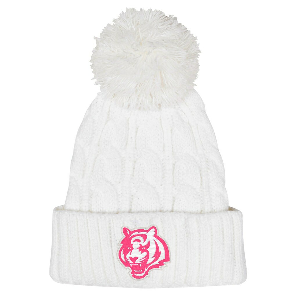 Cincinnati Bengals Girls Youth Cable Cuffed Knit Hat with Pom - White for sale