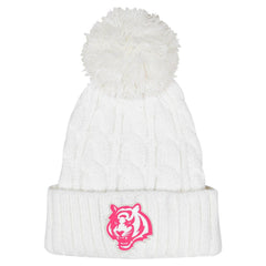 Cincinnati Bengals Girls Youth Cable Cuffed Knit Hat with Pom - White for sale