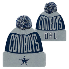 Dallas Cowboys Youth Bevel Cuffed Knit Hat with Pom - Navy/Gray cheap