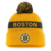 Boston Bruins Fanatics Women's Authentic Pro Rink Cuffed Knit Hat with Pom Gold/Black