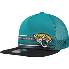 Jacksonville Jaguars New Era Half Stripe Trucker A-Frame 9FIFTY Snapback Hat - Teal/Black outlet