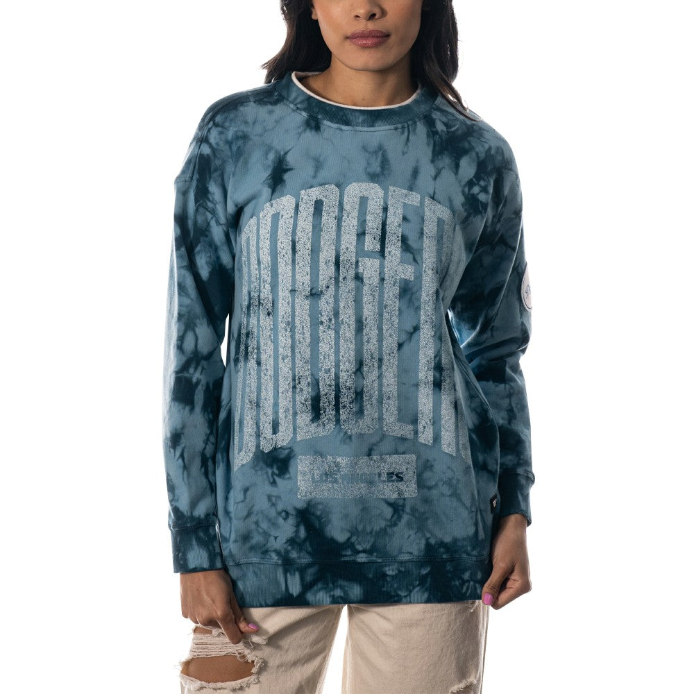 Los Angeles Dodgers The Wild Collective Women's Overdyed Pullover Sweatshirt - Blue