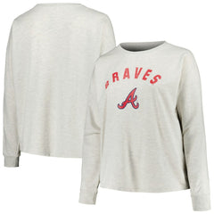 Atlanta Braves Profile Women's Plus Size French Terry Pullover Sweatshirt - Oatmeal