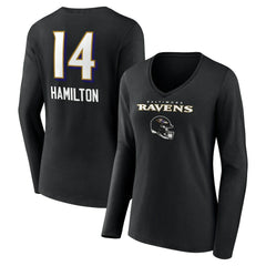 Kyle Hamilton Baltimore Ravens Women's Team Wordmark Player Name & Number Long Sleeve V-Neck T-Shirt - Black sale