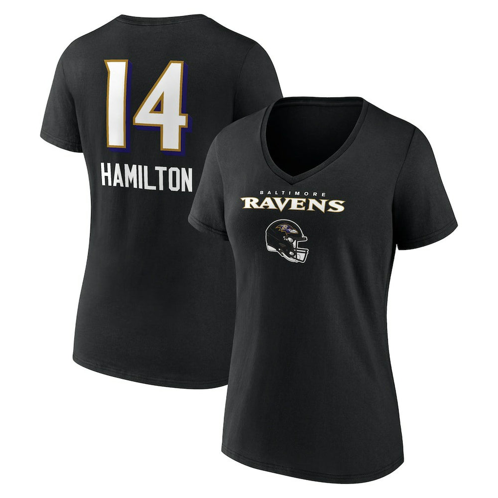 Kyle Hamilton Baltimore Ravens Women's Team Wordmark Player Name & Number V-Neck T-Shirt - Black cheap