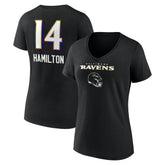 Kyle Hamilton Baltimore Ravens Women's Team Wordmark Player Name & Number V-Neck T-Shirt - Black cheap