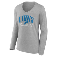Detroit Lions Women's Victory Script V-Neck Long Sleeve T-Shirt - Gray for sale