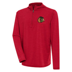 Chicago Blackhawks Antigua Tidy Quarter-Zip Pullover Hoodie Heather Red