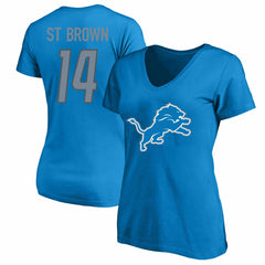 Amon-Ra St. Brown Detroit Lions Women's Plus Size Name & Number V-Neck T-Shirt - Blue cheap