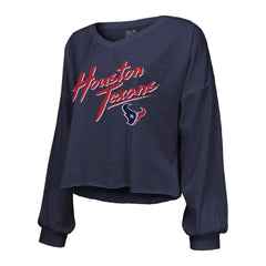 C.J. Stroud Houston Texans Majestic Threads Women's Name & Number Script Off-Shoulder Cropped Long Sleeve T-Shirt - Navy cheap