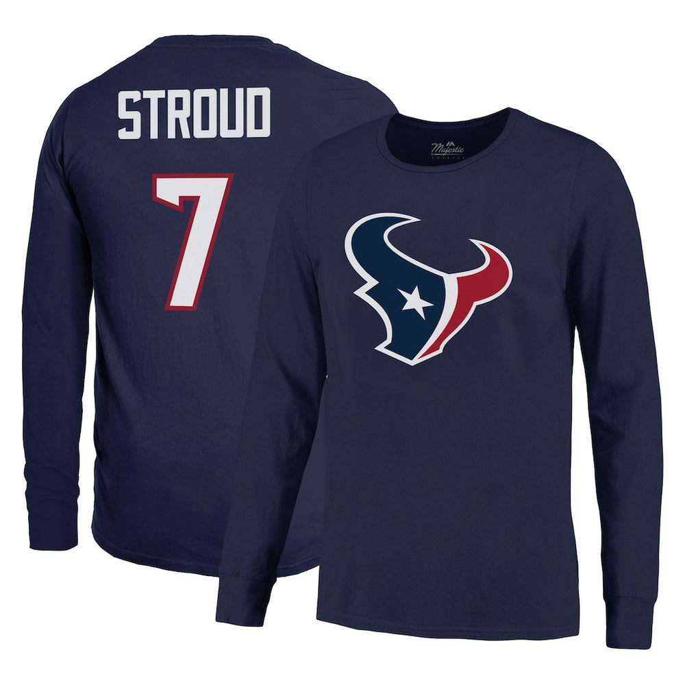 C.J. Stroud Houston Texans Majestic Threads Name & Number Long Sleeve T-Shirt – Navy on sale
